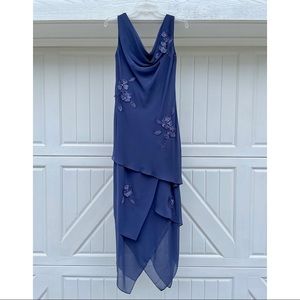 Xscape Joanne Chen Periwinkle Chiffon Cocktail Dress Beaded Size 4